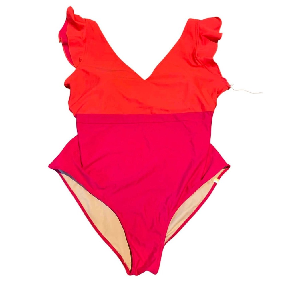 Summersalt Ruffle Backflip Swimsuit Women 20 Red Pink Colorblock Coastal Summer